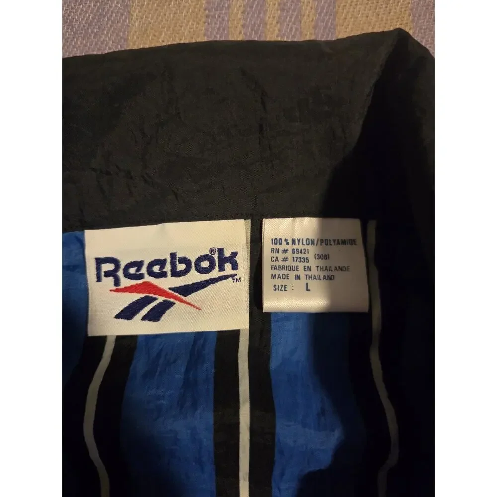 Vtg 90s Reebok Striped Windbreaker Jacket Rare Large Track Shaq Orlando Magic